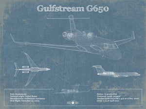 14" x 11" / Unframed Cutler West Gulfstream G650 Jet Vintage Aviation Blueprint