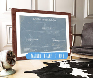 20" x 16" / Walnut Frame & Mat Cutler West Gulfstream G650 Jet Vintage Aviation Blueprint