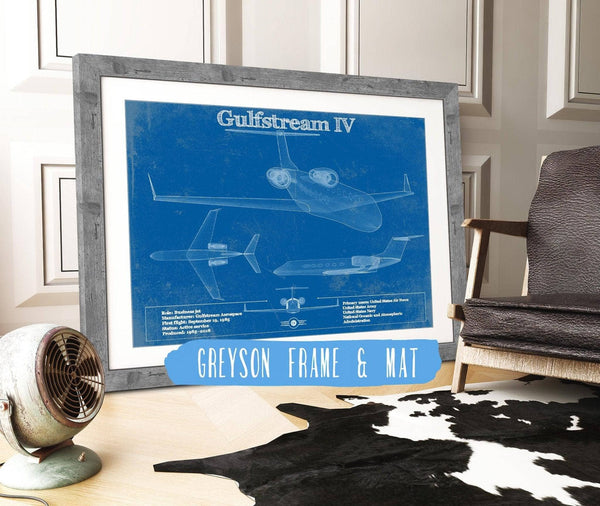 14" x 11" / Greyson Frame & Mat Cutler West Gulfstream IV Jet Original Blueprint Art
