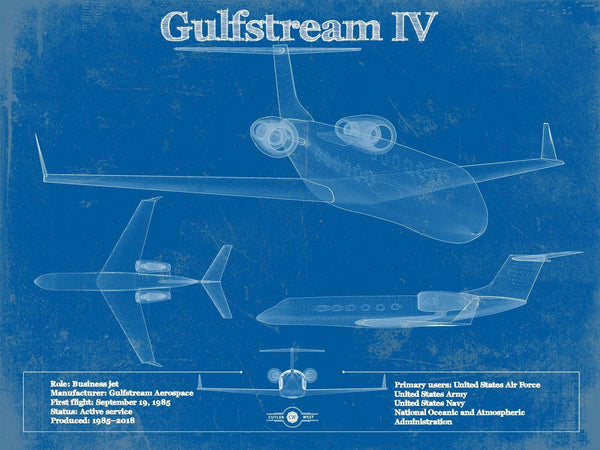 14" x 11" / Unframed Cutler West Gulfstream IV Jet Original Blueprint Art