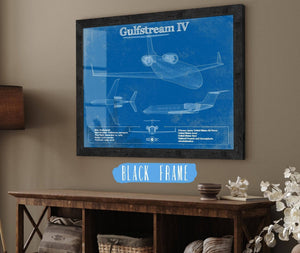 20" x 16" / Black Frame Cutler West Gulfstream IV Jet Original Blueprint Art