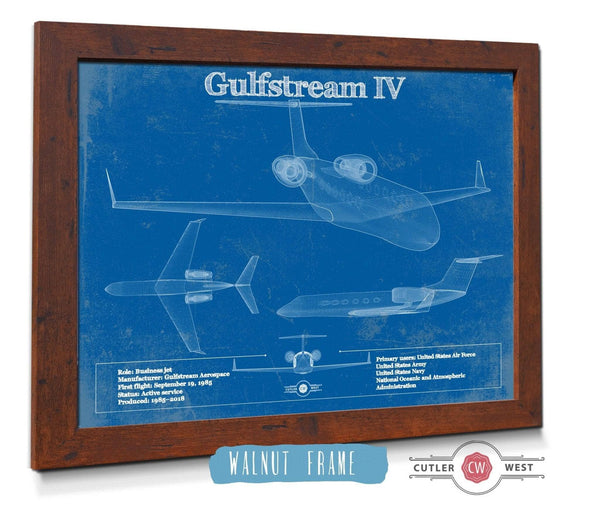 20" x 16" / Walnut Frame Cutler West Gulfstream IV Jet Original Blueprint Art