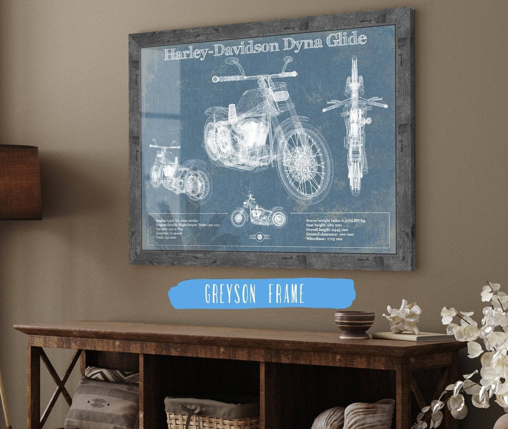 14" x 11" / Stretched Canvas Wrap Cutler West Harley-Davidson Dyna Glide Blueprint Motorcycle Patent Print