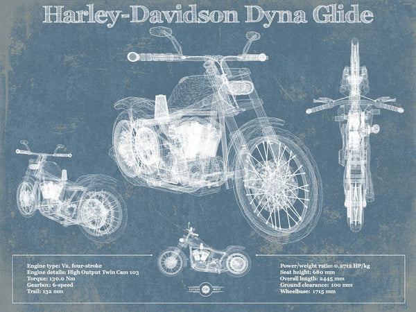 14" x 11" / Unframed Cutler West Harley-Davidson Dyna Glide Blueprint Motorcycle Patent Print