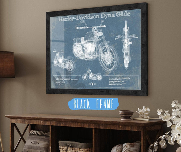 20" x 16" / Black Frame Cutler West Harley-Davidson Dyna Glide Blueprint Motorcycle Patent Print