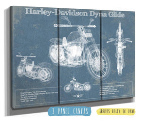 48" x 36" / 3 Panel Canvas Wrap Cutler West Harley-Davidson Dyna Glide Blueprint Motorcycle Patent Print