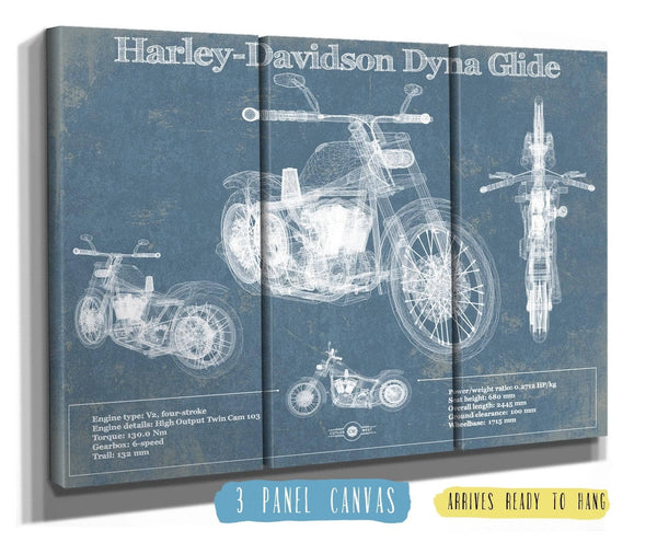 48" x 36" / 3 Panel Canvas Wrap Cutler West Harley-Davidson Dyna Glide Blueprint Motorcycle Patent Print