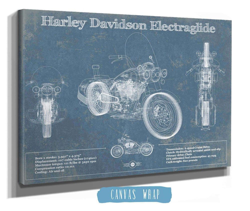 14" x 11" / Stretched Canvas Wrap Cutler West Harley Davidson ElectraGlide Motorcycle Patent Print