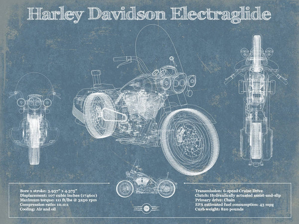 14" x 11" / Unframed Cutler West Harley Davidson ElectraGlide Motorcycle Patent Print