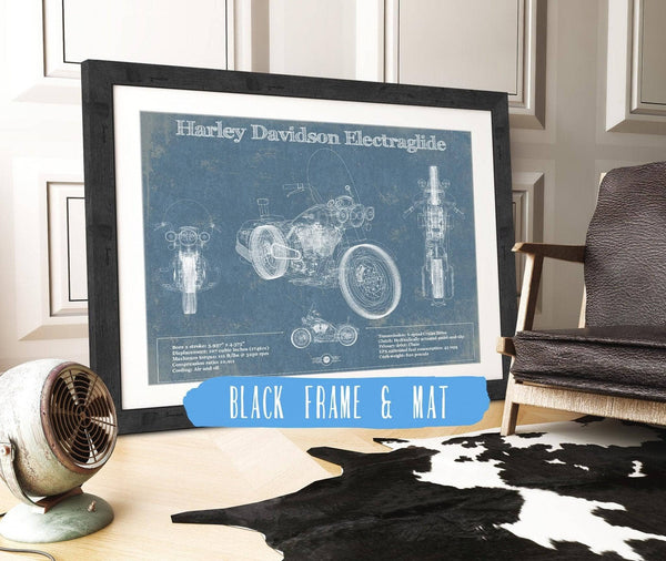 20" x 16" / Black Frame & Mat Cutler West Harley Davidson ElectraGlide Motorcycle Patent Print