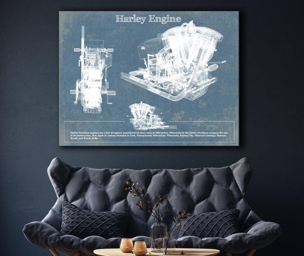 Cutler West Harley-Davidson Engine Vintage Blueprint Motorcycle Engine Patent Print