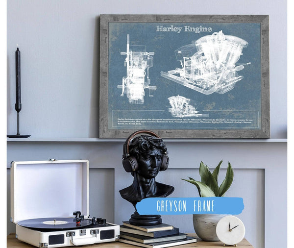 Cutler West Harley-Davidson Engine Vintage Blueprint Motorcycle Engine Patent Print