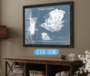 20" x 16" / Black Frame Cutler West Harley-Davidson Engine Vintage Blueprint Motorcycle Engine Patent Print