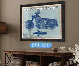 20" x 16" / Black Frame Cutler West Harley-Davidson Fat Boy Blueprint Motorcycle Patent Print
