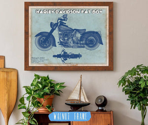 20" x 16" / Walnut Frame Cutler West Harley-Davidson Fat Boy Blueprint Motorcycle Patent Print