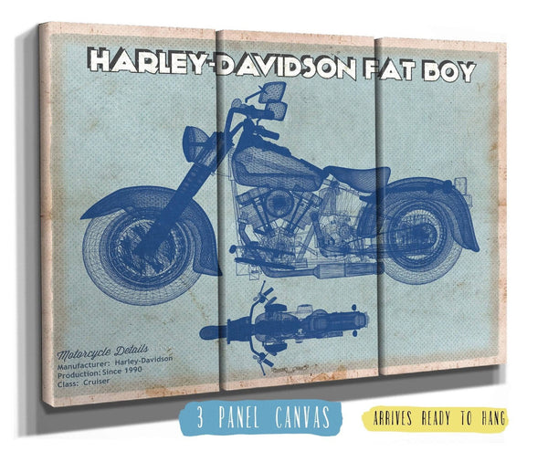 36" x 24" / 3 Panel Canvas Wrap Cutler West Harley-Davidson Fat Boy Blueprint Motorcycle Patent Print
