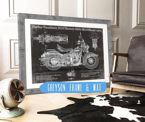 14" x 11" / Greyson Frame & Mat Cutler West Harley-Davidson FLH Electra Glide Shovelhead 1966 Motorcycle Patent Print