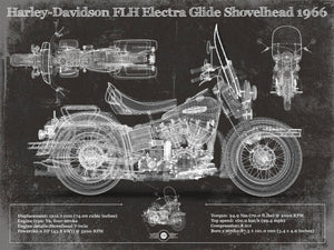 14" x 11" / Unframed Cutler West Harley-Davidson FLH Electra Glide Shovelhead 1966 Motorcycle Patent Print