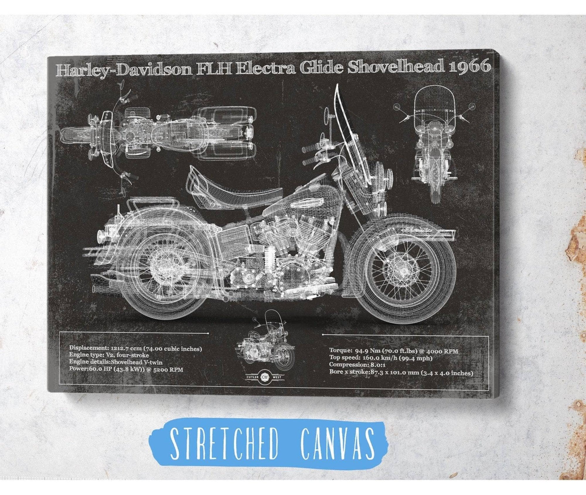 Cutler West Harley-Davidson FLH Electra Glide Shovelhead 1966 Motorcycle Patent Print