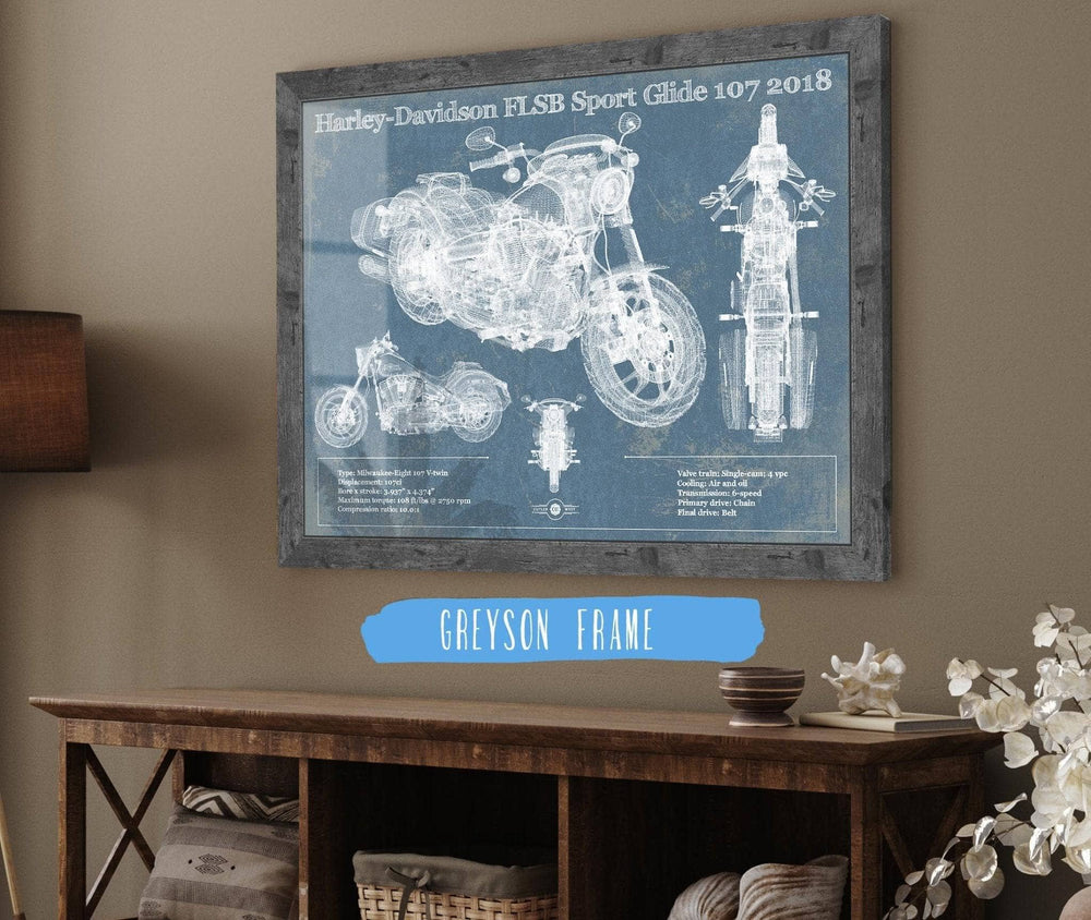 14" x 11" / Stretched Canvas Wrap Cutler West Harley-Davidson FLSB Sport Glide 107 2018 Blueprint Motorcycle Patent Print