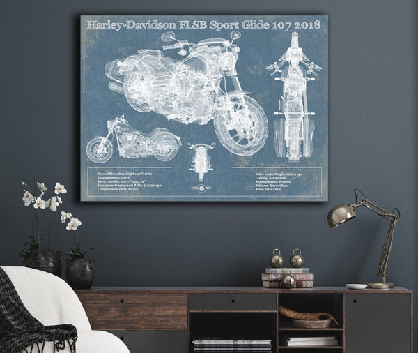 Cutler West Harley-Davidson FLSB Sport Glide 107 2018 Blueprint Motorcycle Patent Print