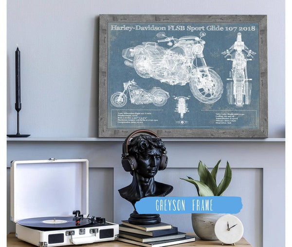 14" x 11" / Greyson Frame Cutler West Harley-Davidson FLSB Sport Glide 107 2018 Blueprint Motorcycle Patent Print