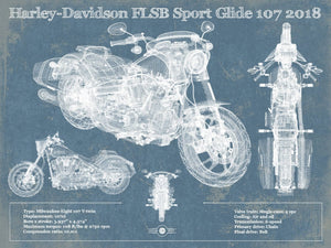 14" x 11" / Unframed Cutler West Harley-Davidson FLSB Sport Glide 107 2018 Blueprint Motorcycle Patent Print