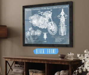 20" x 16" / Black Frame Cutler West Harley-Davidson FLSB Sport Glide 107 2018 Blueprint Motorcycle Patent Print