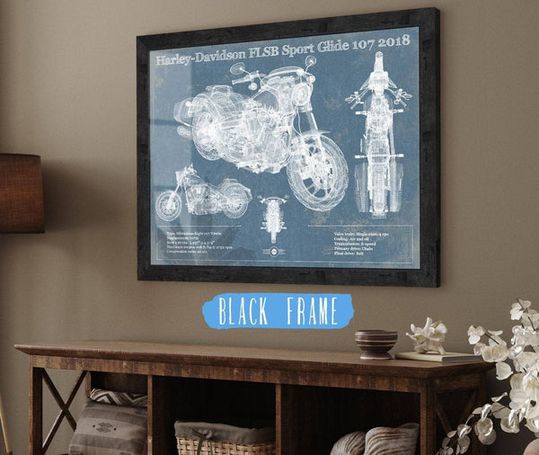 20" x 16" / Black Frame Cutler West Harley-Davidson FLSB Sport Glide 107 2018 Blueprint Motorcycle Patent Print