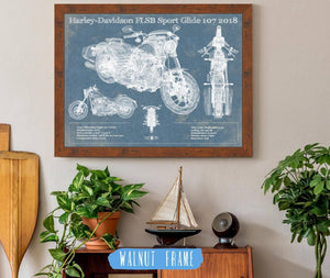 20" x 16" / Walnut Frame Cutler West Harley-Davidson FLSB Sport Glide 107 2018 Blueprint Motorcycle Patent Print