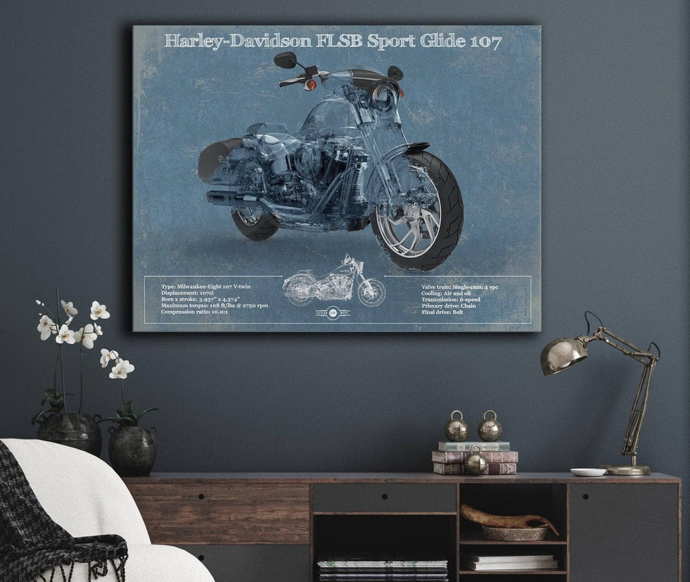 14" x 11" / Stretched Canvas Wrap Cutler West Harley-Davidson FLSB Sport Glide Blueprint Motorcycle Patent Print