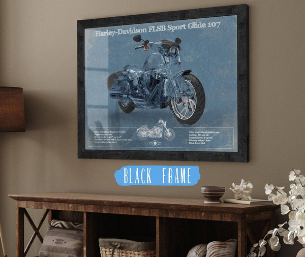 20" x 16" / Black Frame Cutler West Harley-Davidson FLSB Sport Glide Blueprint Motorcycle Patent Print