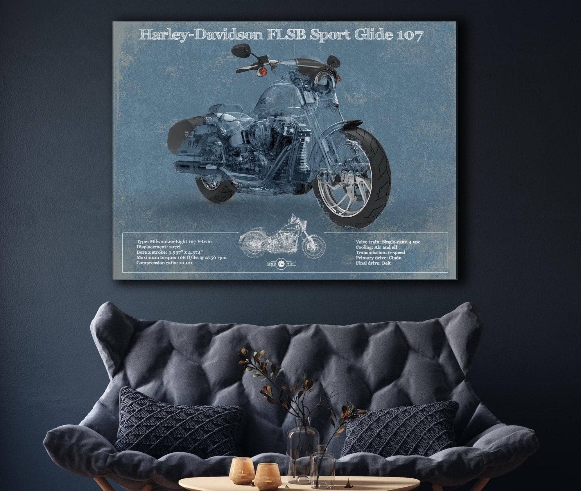 Cutler West Harley-Davidson FLSB Sport Glide Blueprint Motorcycle Patent Print