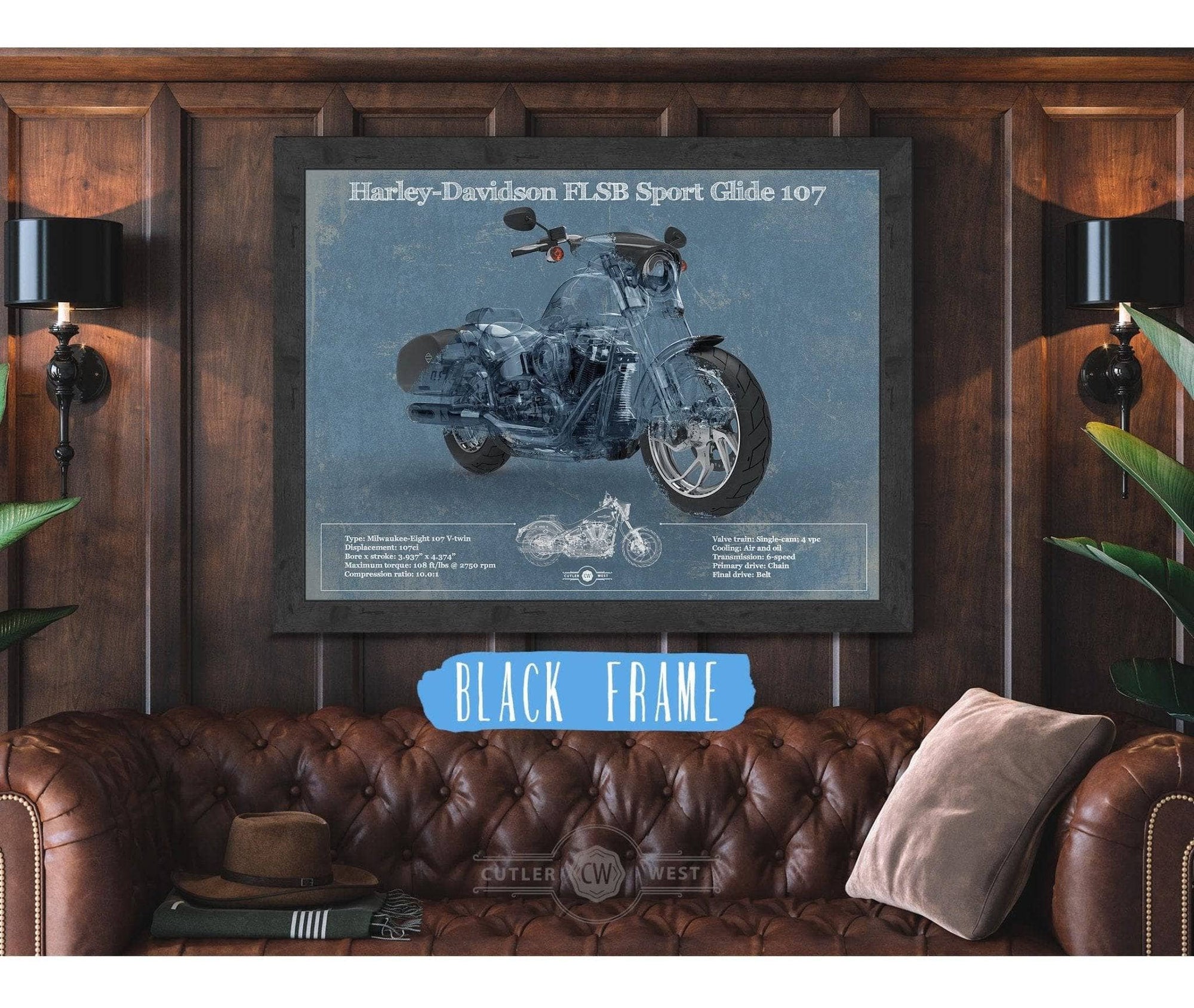 Cutler West 14" x 11" / Greyson Frame Harley-Davidson FLSB Sport Glide Blueprint Motorcycle Patent Print 949610113_62538
