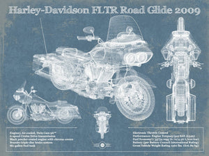 14" x 11" / Unframed Cutler West Harley-Davidson FLTR Road Glide 2009 Blueprint Motorcycle Patent Print