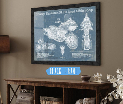 20" x 16" / Black Frame Cutler West Harley-Davidson FLTR Road Glide 2009 Blueprint Motorcycle Patent Print