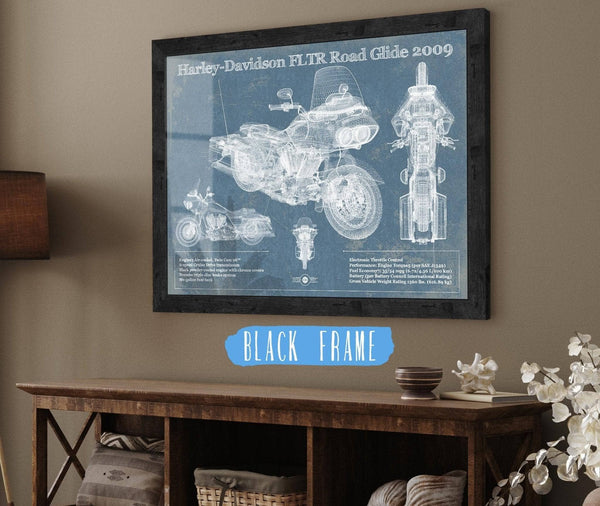 20" x 16" / Black Frame Cutler West Harley-Davidson FLTR Road Glide 2009 Blueprint Motorcycle Patent Print