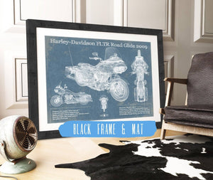 20" x 16" / Black Frame & Mat Cutler West Harley-Davidson FLTR Road Glide 2009 Blueprint Motorcycle Patent Print