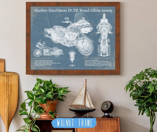 20" x 16" / Walnut Frame Cutler West Harley-Davidson FLTR Road Glide 2009 Blueprint Motorcycle Patent Print