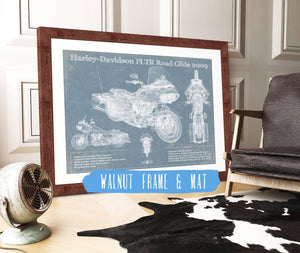 20" x 16" / Walnut Frame & Mat Cutler West Harley-Davidson FLTR Road Glide 2009 Blueprint Motorcycle Patent Print
