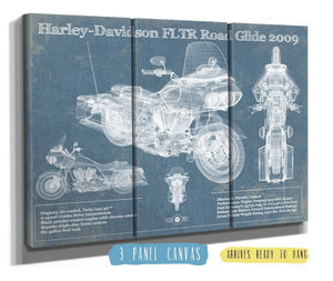 48" x 36" / 3 Panel Canvas Wrap Cutler West Harley-Davidson FLTR Road Glide 2009 Blueprint Motorcycle Patent Print