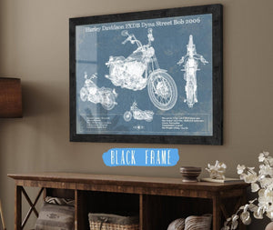 20" x 16" / Black Frame Cutler West Harley Davidson FXDB Dyna Street Bob 2006 Blueprint Motorcycle Patent Print