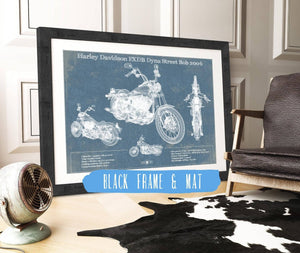 20" x 16" / Black Frame & Mat Cutler West Harley Davidson FXDB Dyna Street Bob 2006 Blueprint Motorcycle Patent Print