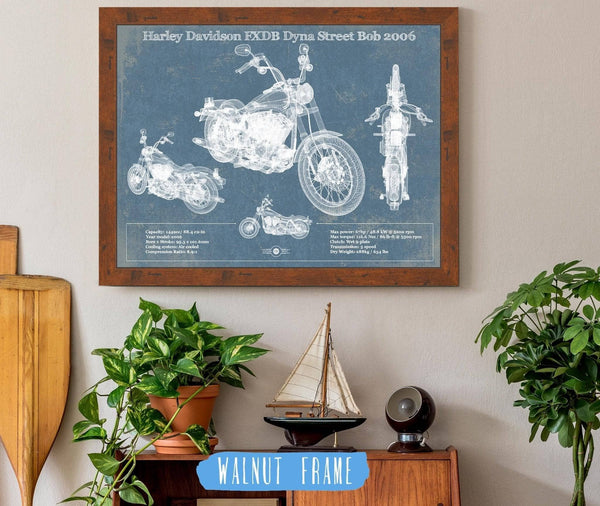 20" x 16" / Walnut Frame Cutler West Harley Davidson FXDB Dyna Street Bob 2006 Blueprint Motorcycle Patent Print