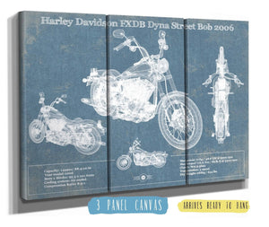 36" x 24" / 3 Panel Canvas Wrap Cutler West Harley Davidson FXDB Dyna Street Bob 2006 Blueprint Motorcycle Patent Print
