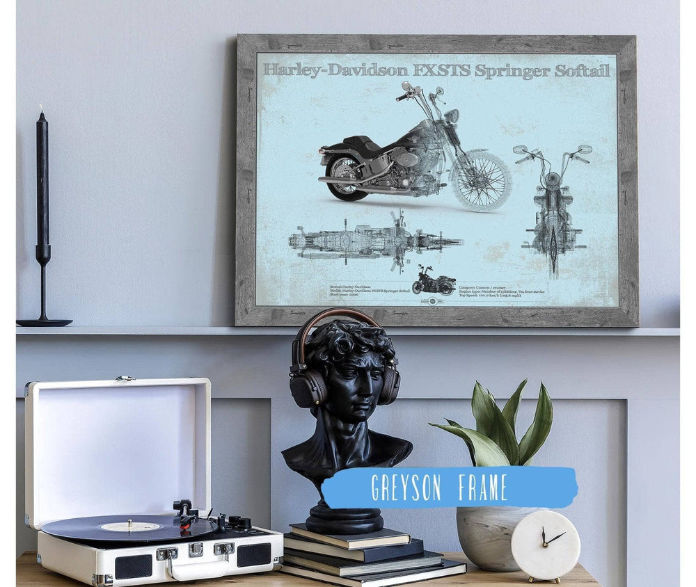 14" x 11" / Stretched Canvas Wrap Cutler West Harley-Davidson FXSTS Springer Softail Blueprint Motorcycle Patent Print