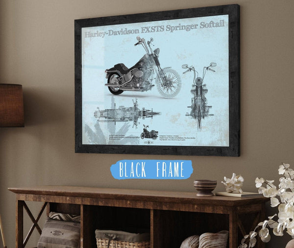 20" x 16" / Black Frame Cutler West Harley-Davidson FXSTS Springer Softail Blueprint Motorcycle Patent Print