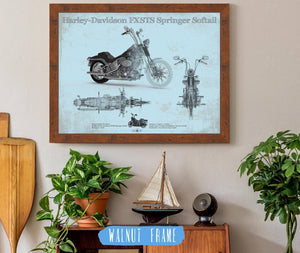 20" x 16" / Walnut Frame Cutler West Harley-Davidson FXSTS Springer Softail Blueprint Motorcycle Patent Print