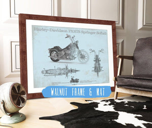 20" x 16" / Walnut Frame & Mat Cutler West Harley-Davidson FXSTS Springer Softail Blueprint Motorcycle Patent Print