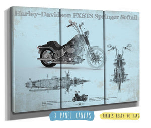 36" x 24" / 3 Panel Canvas Wrap Cutler West Harley-Davidson FXSTS Springer Softail Blueprint Motorcycle Patent Print